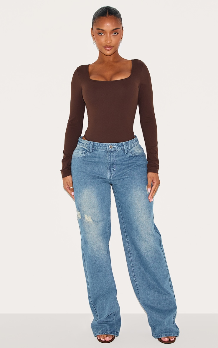 Shape Body manches longues en Sculpt chocolat à soutien-gorge intégré et col carré image 3