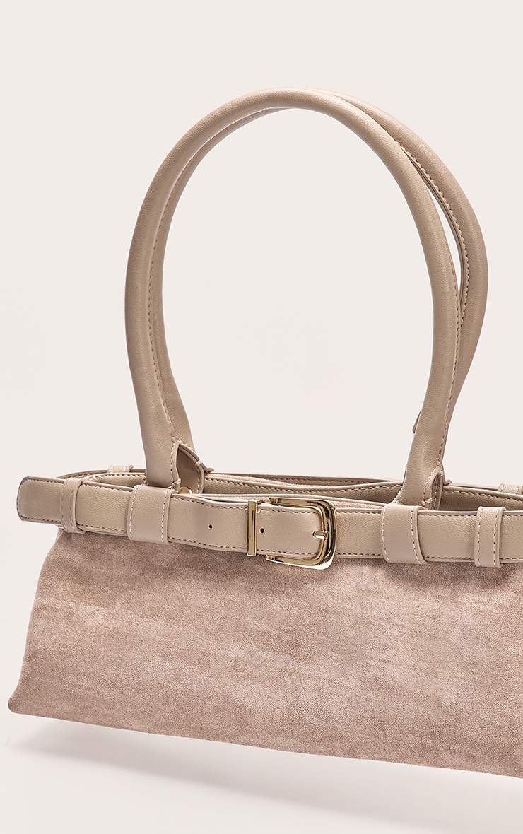 Mushroom Suede Belted PU Elongated Shoulder Bag image 5