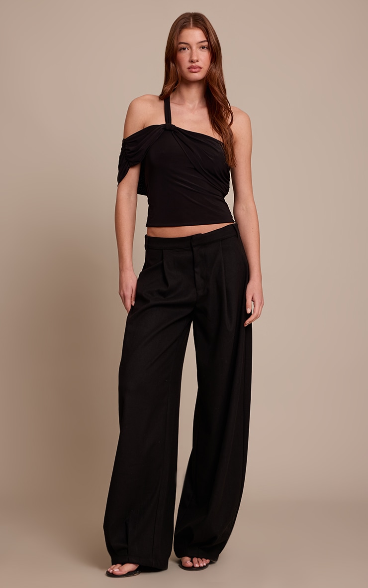 Black Double Layer Slinky Abstract Sleeve Detail Top  image 3