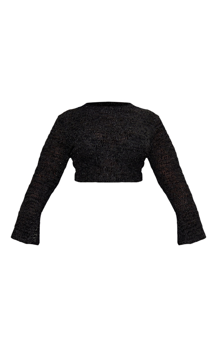 Plus Black Bobble Glitter Knit Tie Back Top image 5