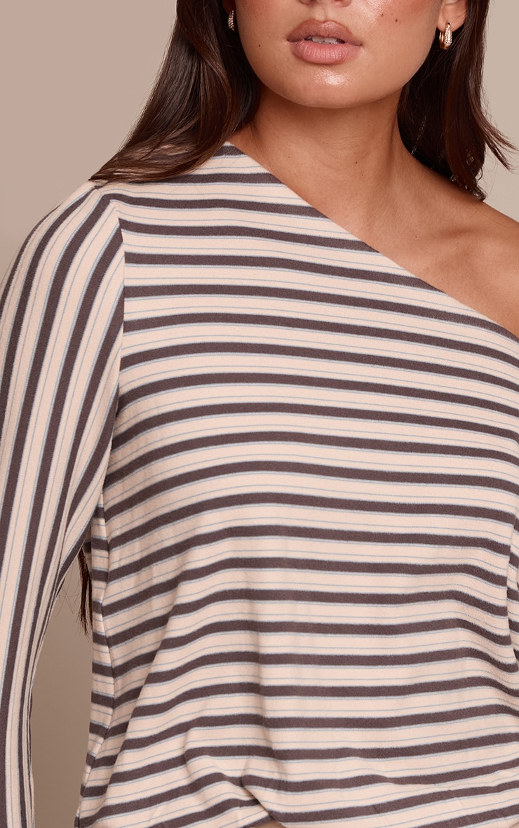 Blue Striped Asymmetric Long Sleeve Bodycon Dress image 4