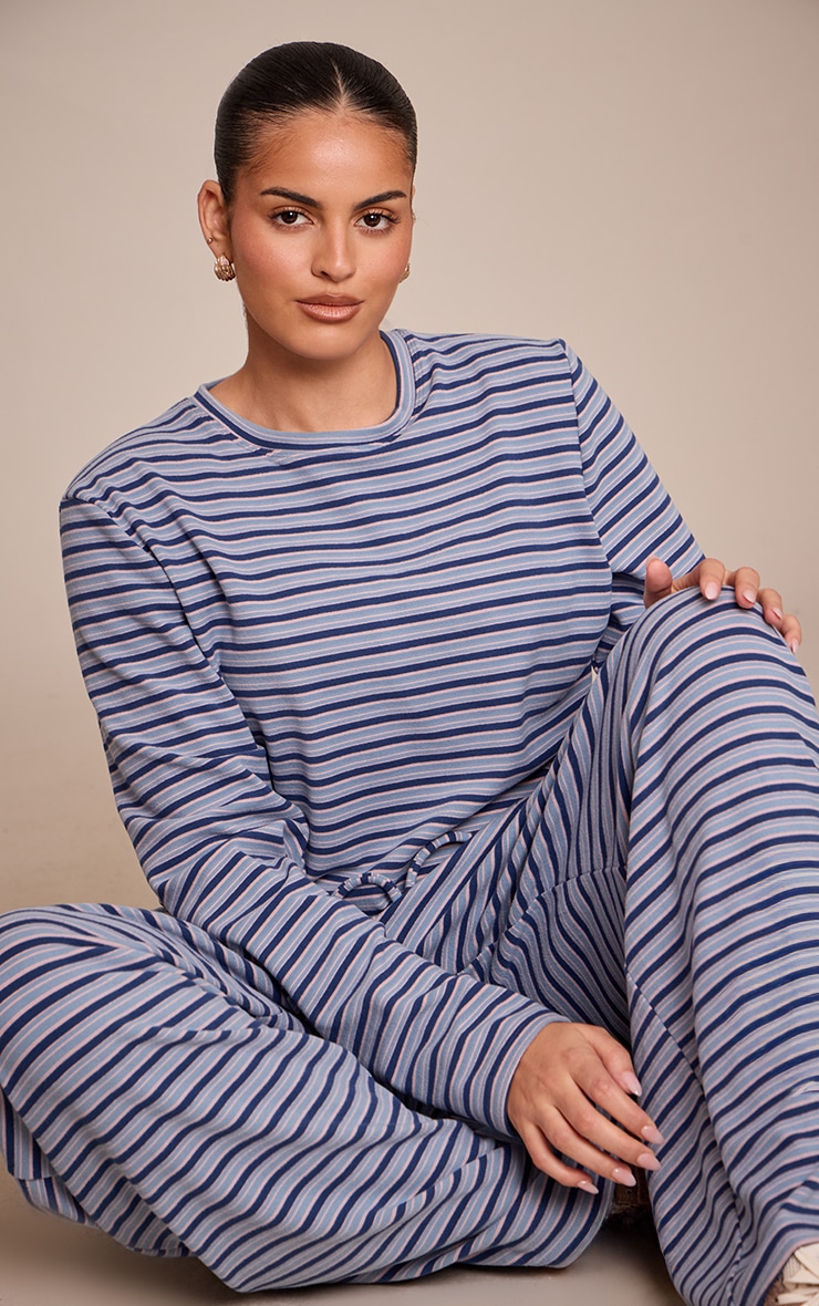 Plus Navy Striped Soft Fleece Long Sleeve Top image 1