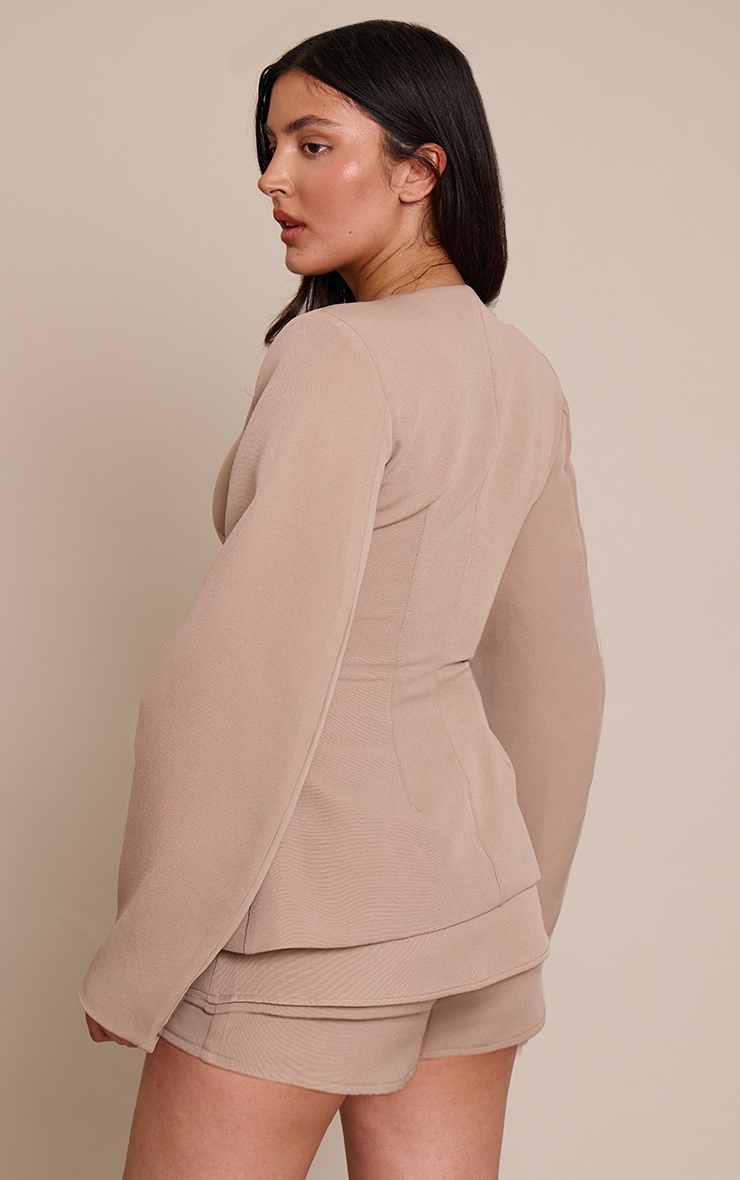 Blazer cintré tissé taupe à manches cocon et boutons image 2