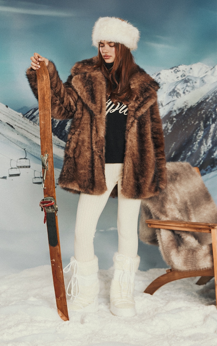 Brown Printed Fur Midi Coat image 3