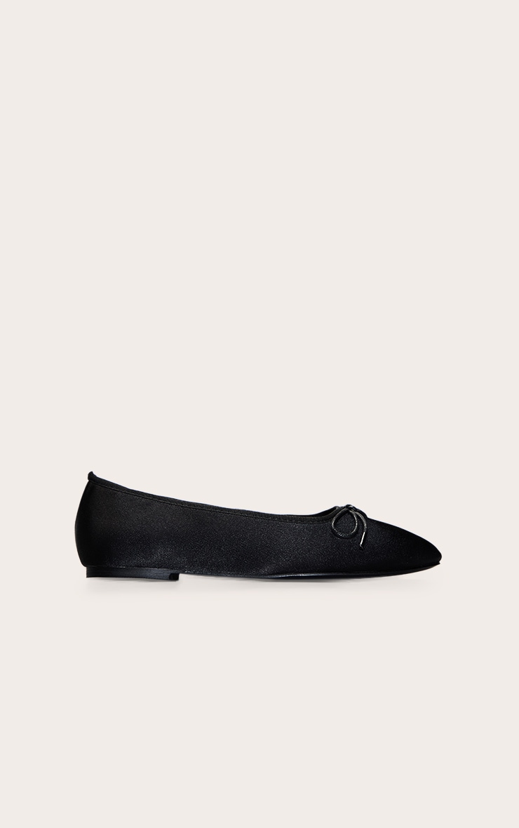 Black Satin Square Toe Ballet Flats image 2