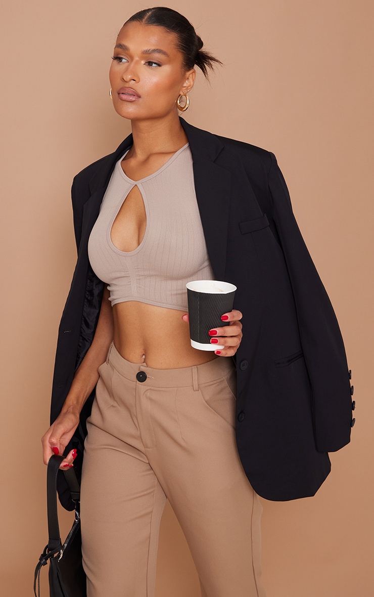 Stone Wide Contour Rib Twist Front Crop Top