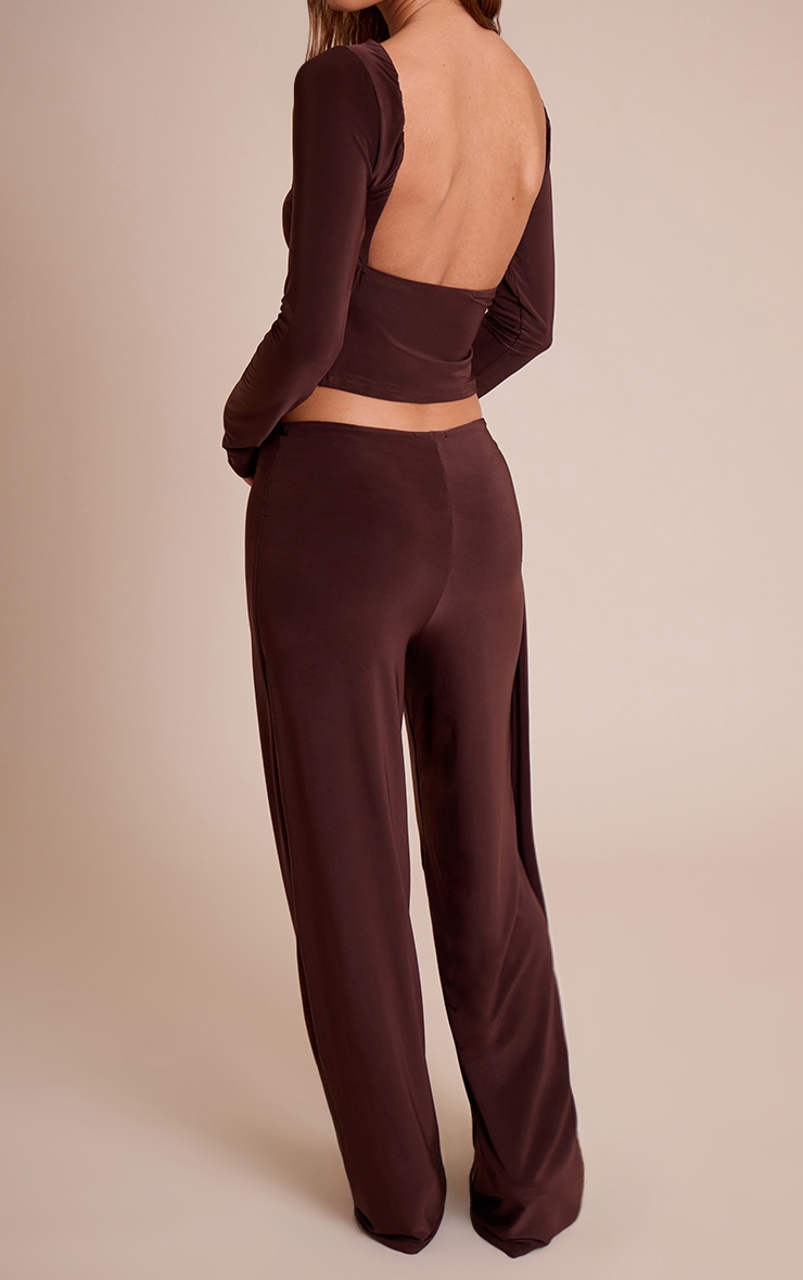 Chocolate Double Layer Slinky Twist Drape Straight Leg Pants image 3