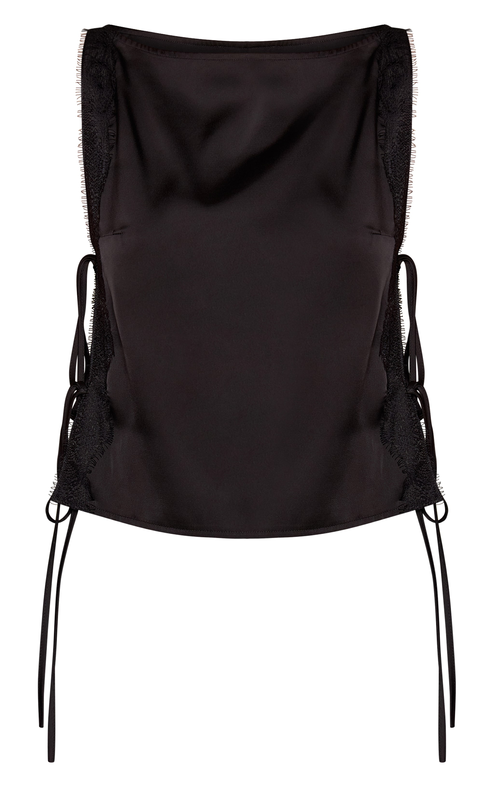 Black Satin Lace Open Side Tie Top  image 5