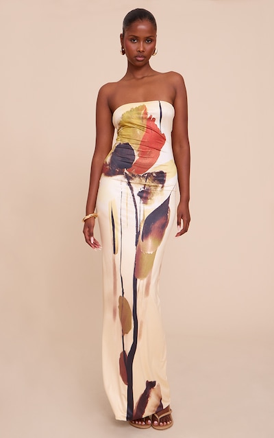 Robe bustier longue imprimé crème