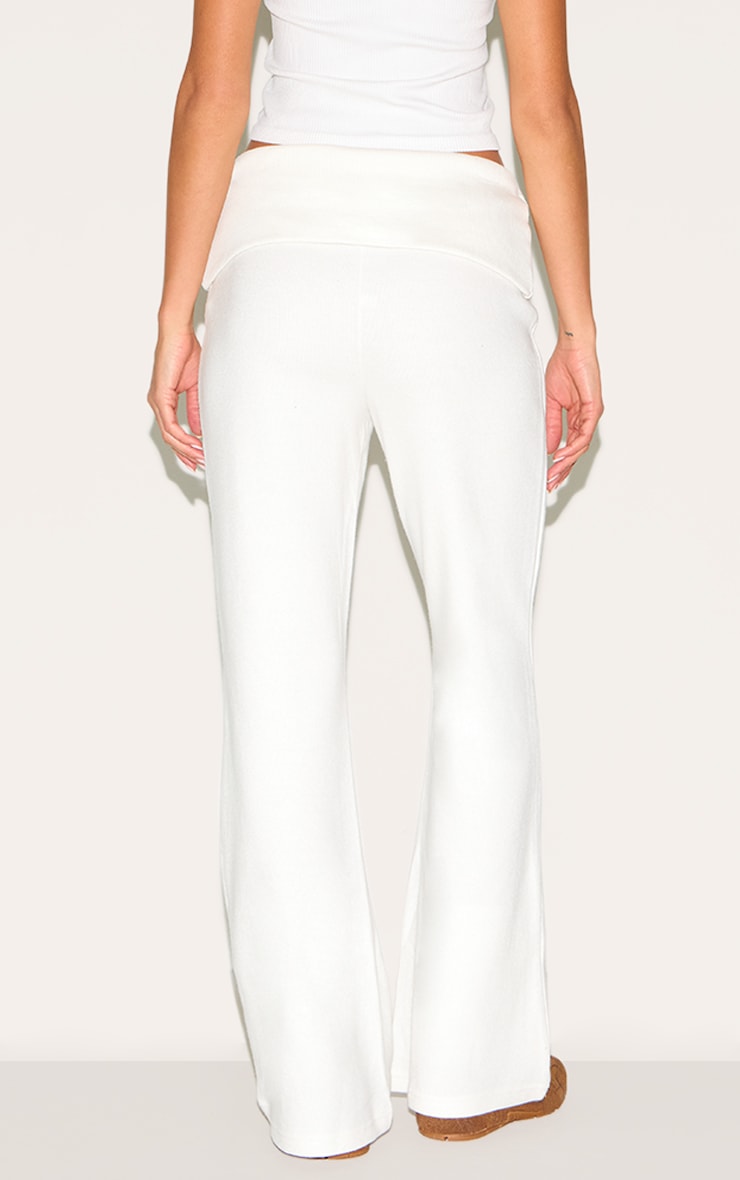 Cream Super Soft Foldover Waist Flare Lounge Pants image 3