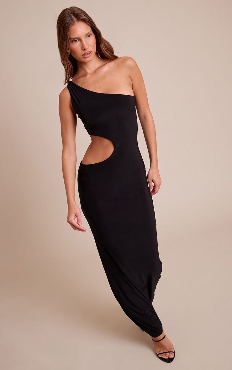 Black Slinky Cut Out Bodycon Maxi Dress image 1