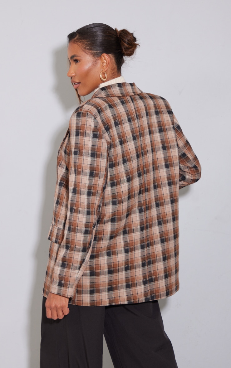 Brown Check Single Breasted Pocket Detail Blazer image 2