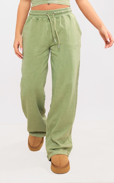 Olive Washed Oversized Low Rise Wide Leg Track Pants