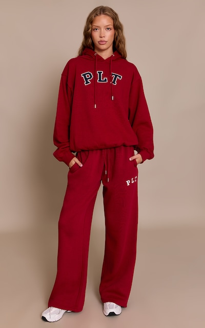Red Logo Oversized Wide Leg Track Pants
