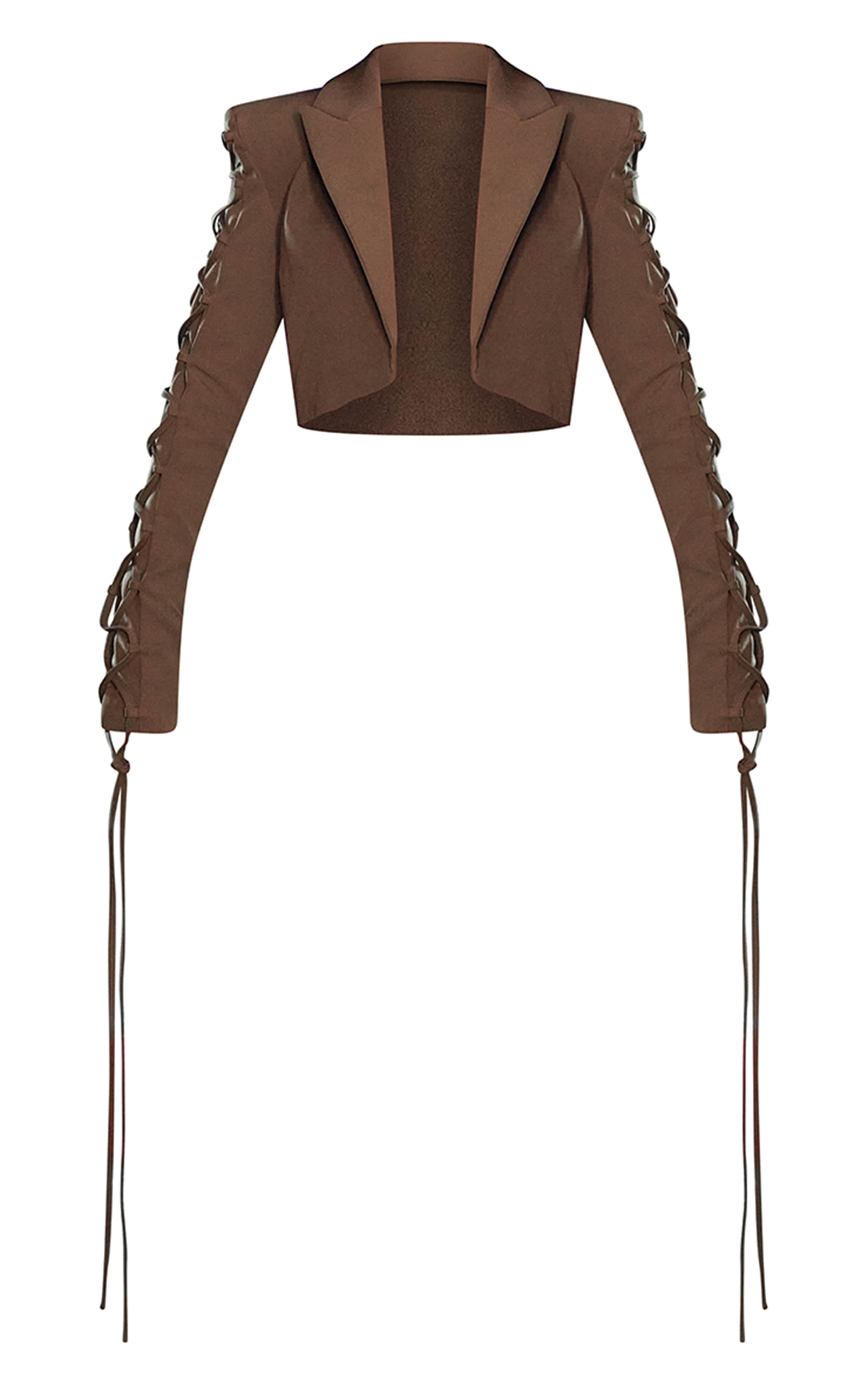 PLT Label Taupe Lace Up Crop Tailored Blazer image 5