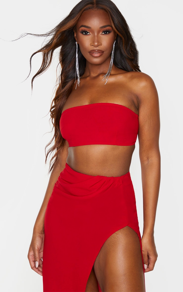 Red Woven Zip Back Bandeau