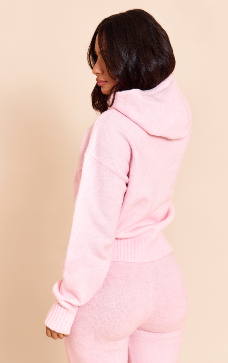 Petite Hoodie en maille tricot rose à  zip image 2