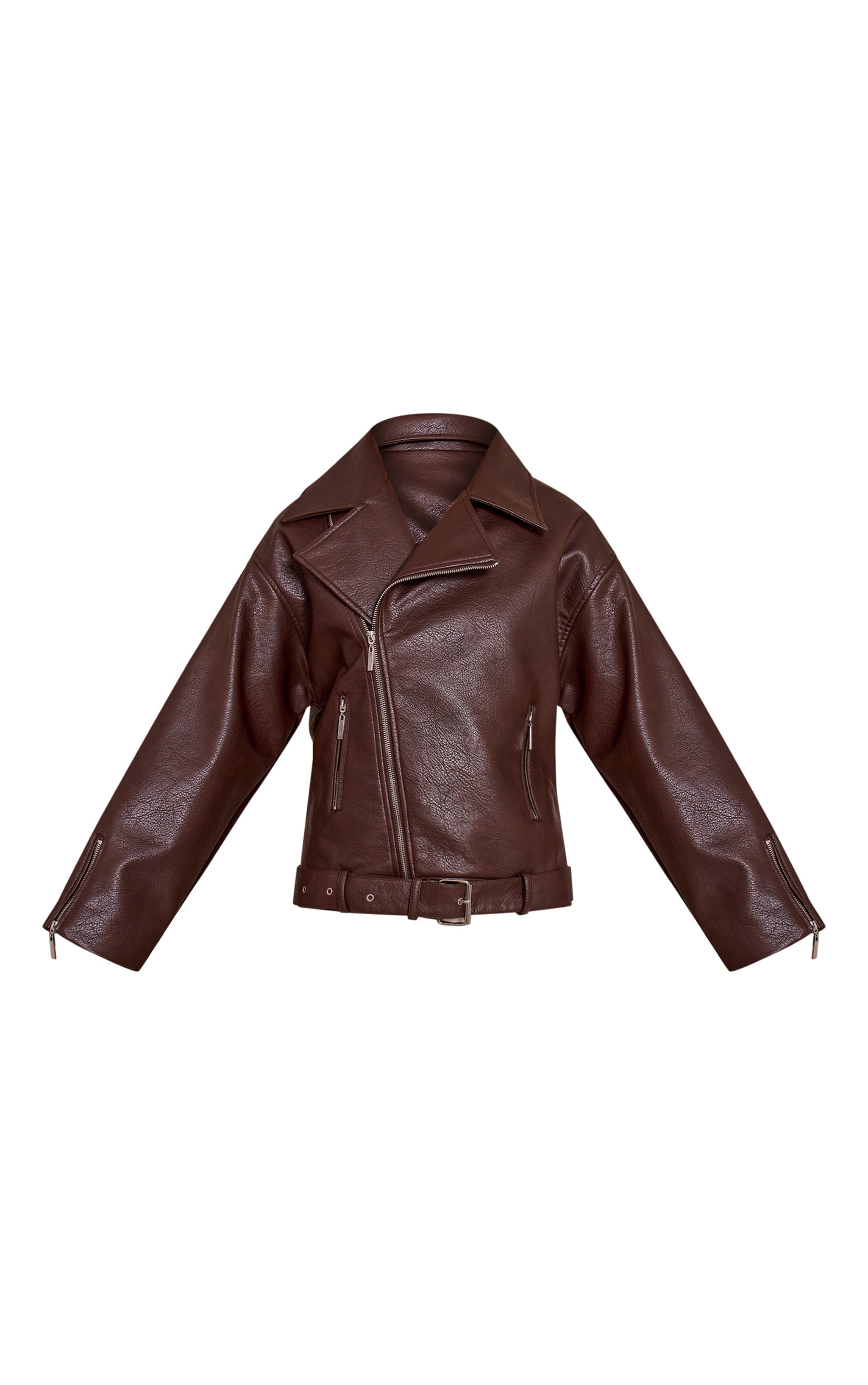 Brown Faux Leather Oversized Biker Jacket image 5
