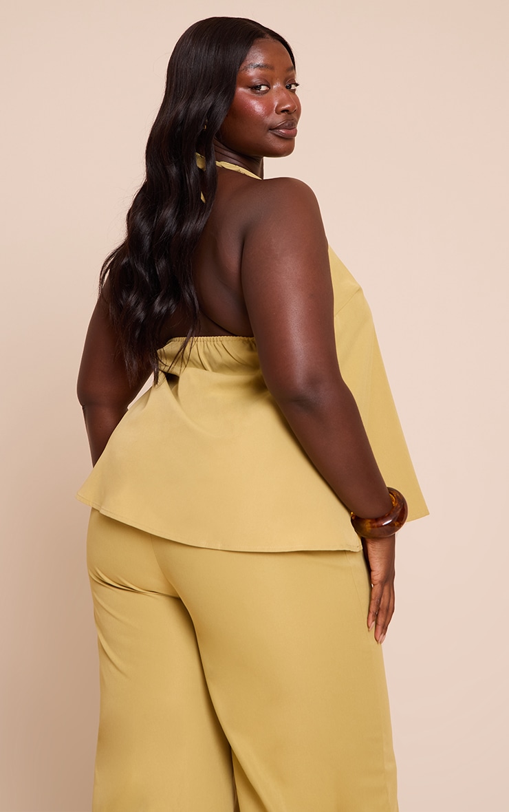 Plus Warm Sand Tailored Halter Frill Detail Top image 2