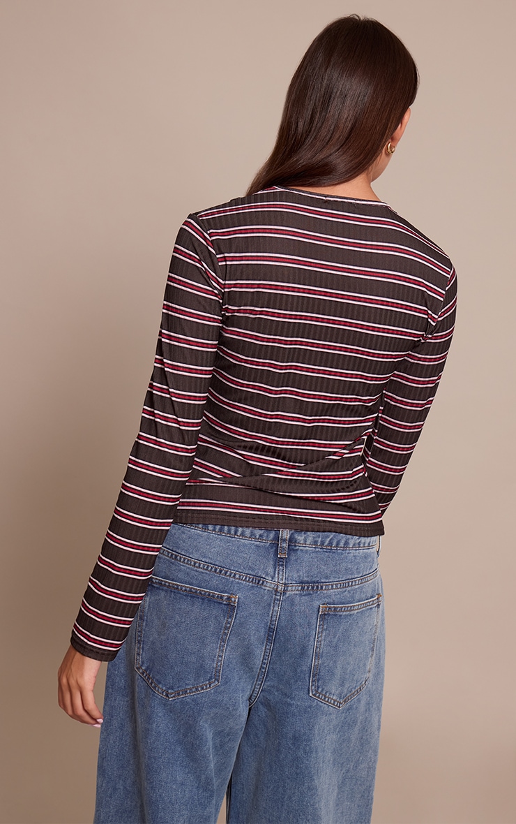 Black Stripe Rib Asymmetric Button Down Top image 2