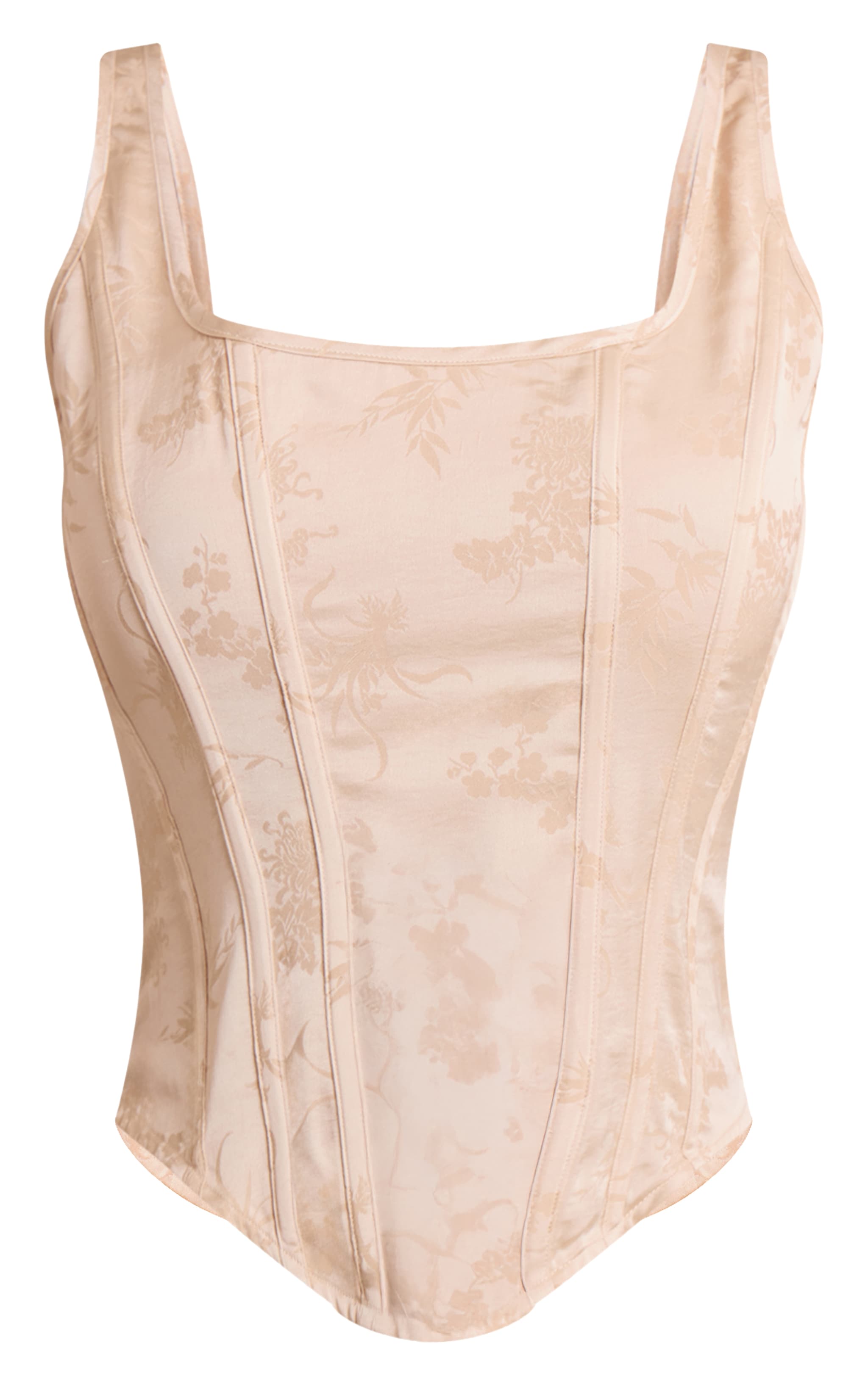 Cream Devore Boned Dip Hem Longline Corset image 5