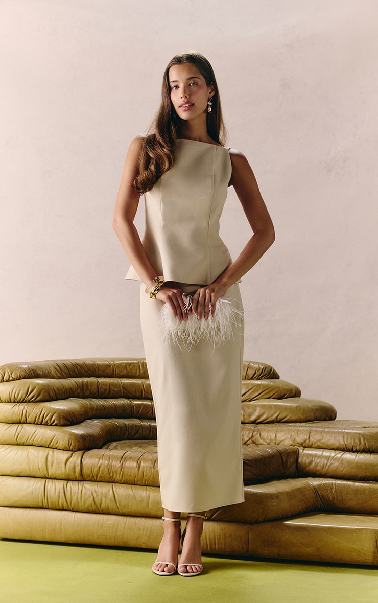 Cream Woven Strappy Square Peplum Top image 3