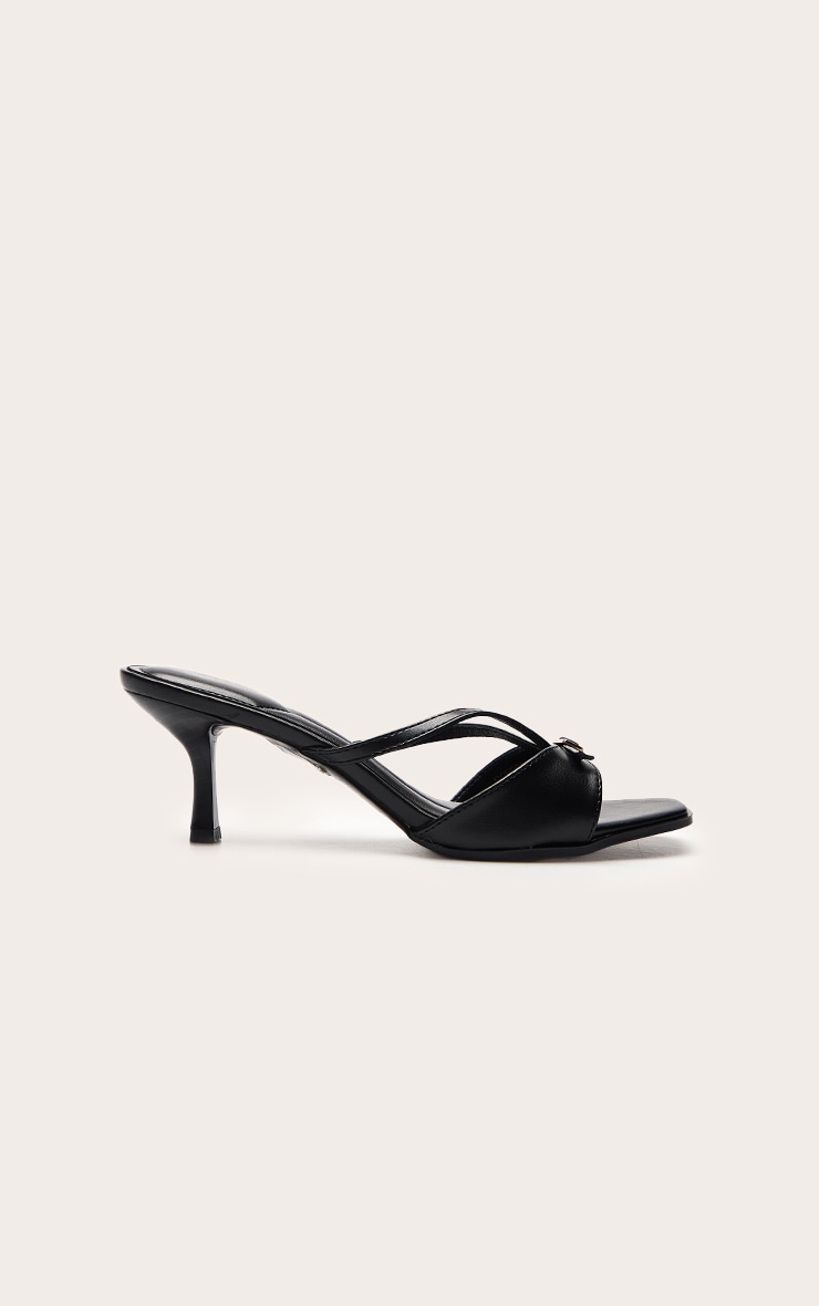 Black Faux Leather Buckle Detail Heeled Mules image 2