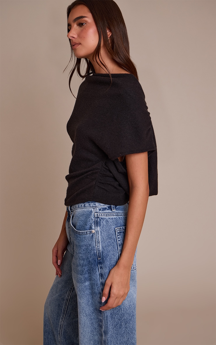 Black Wool Look Slouchy Tie Back Top image 4