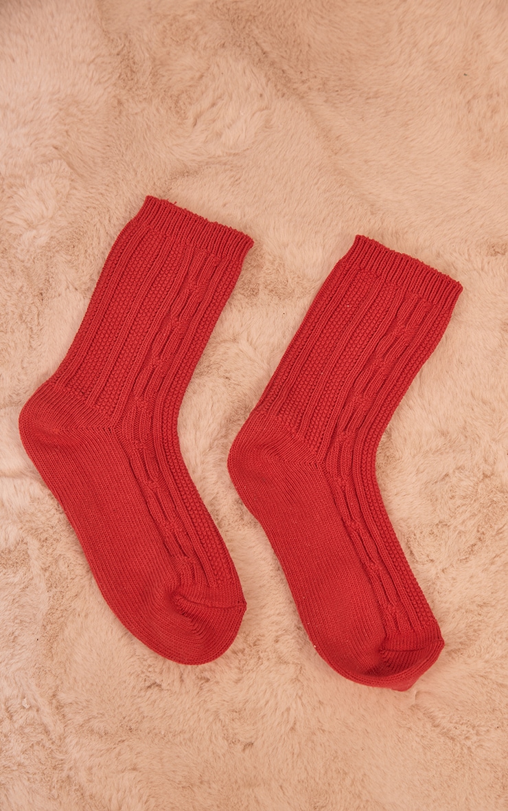 Red Cable Knit Bed Socks image 3