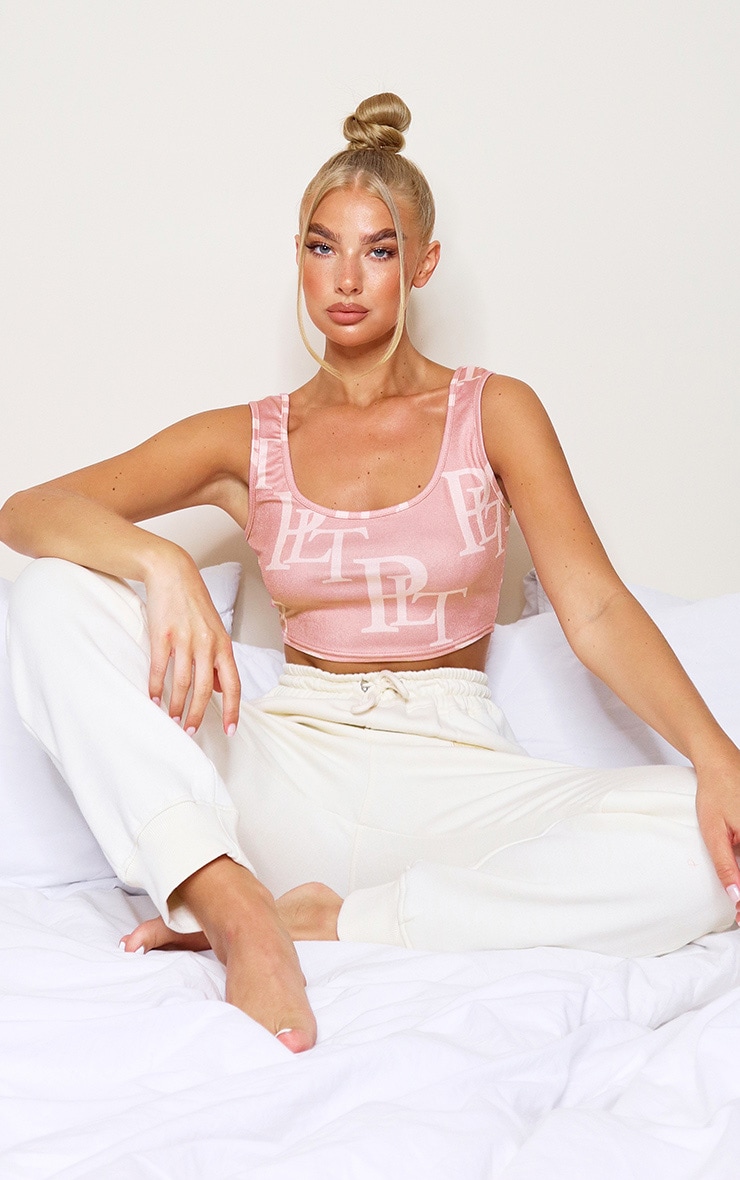 PRETTYLITTLETHING Pink Monogram Cropped Top