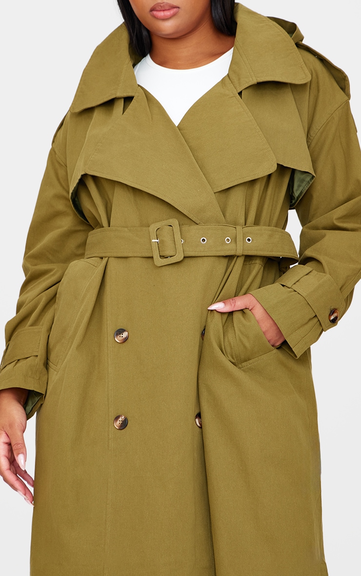 PLT Label Plus Trench long tissé kaki à capuche oversize image 4