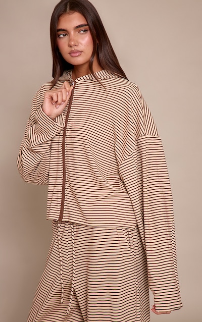 Hoodie en polaire douce sable à rayures et zip