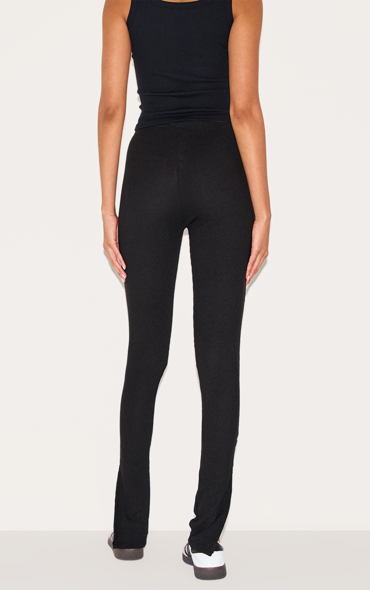Black Textured Ribbed Split Hem Leggings image 3