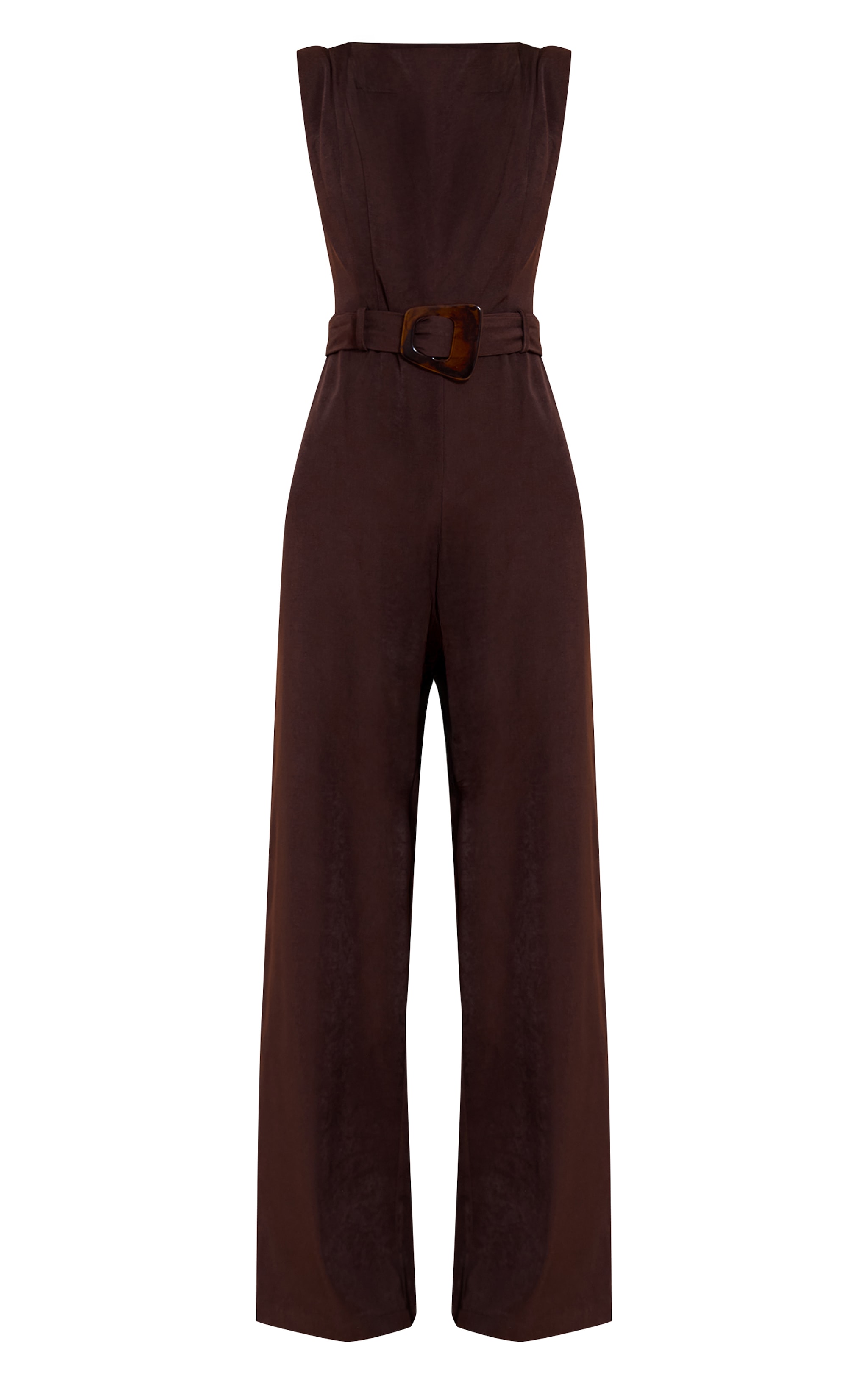 Chocolate Woven Boat Neck Straight Leg Jumpsuit image 5