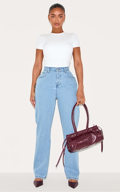 Shape Mid Blue Acid Wash Washed Denim Wide Leg Jeans