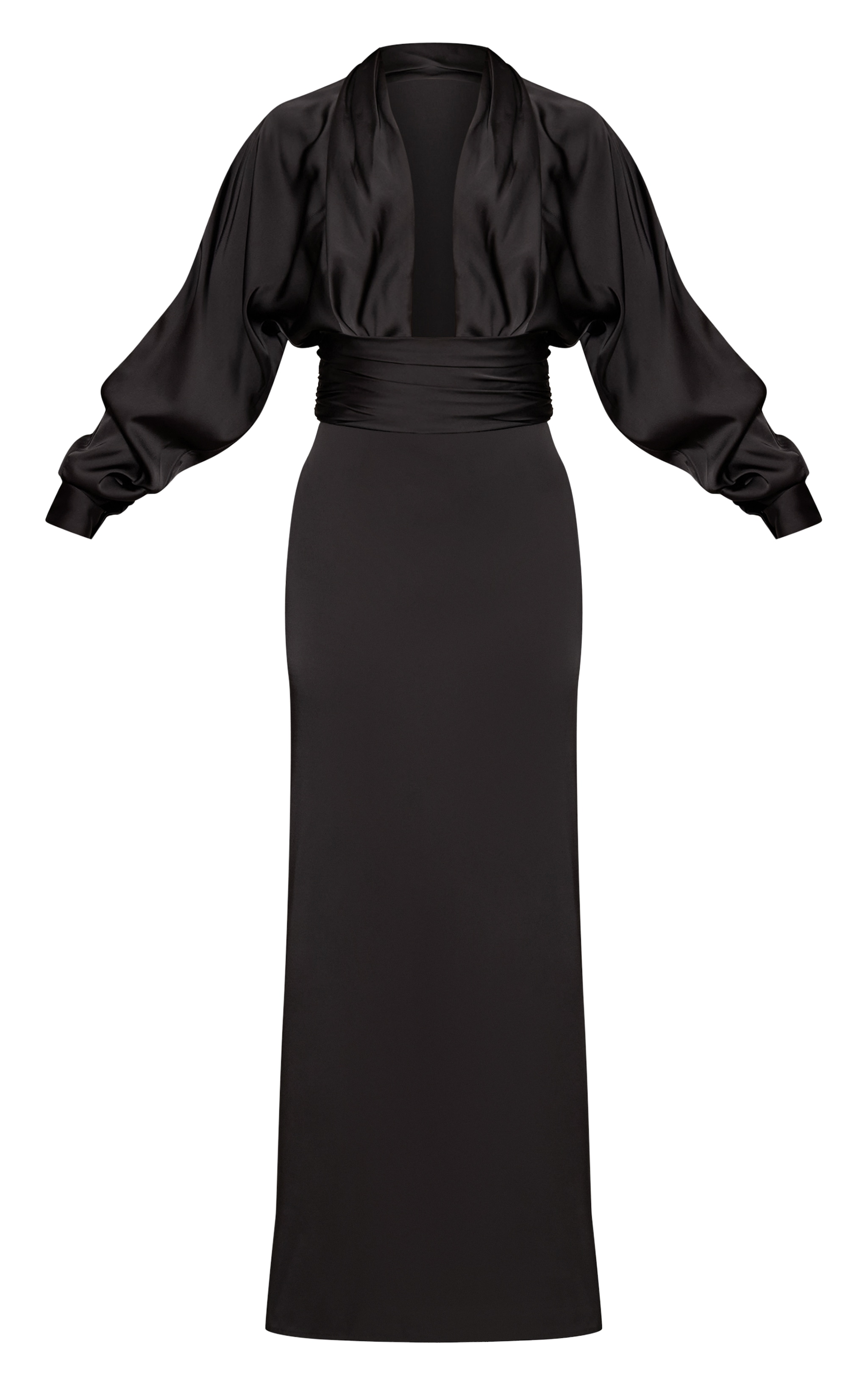 PLT Label Black Satin Long Sleeve Plunge Maxi Dress image 5