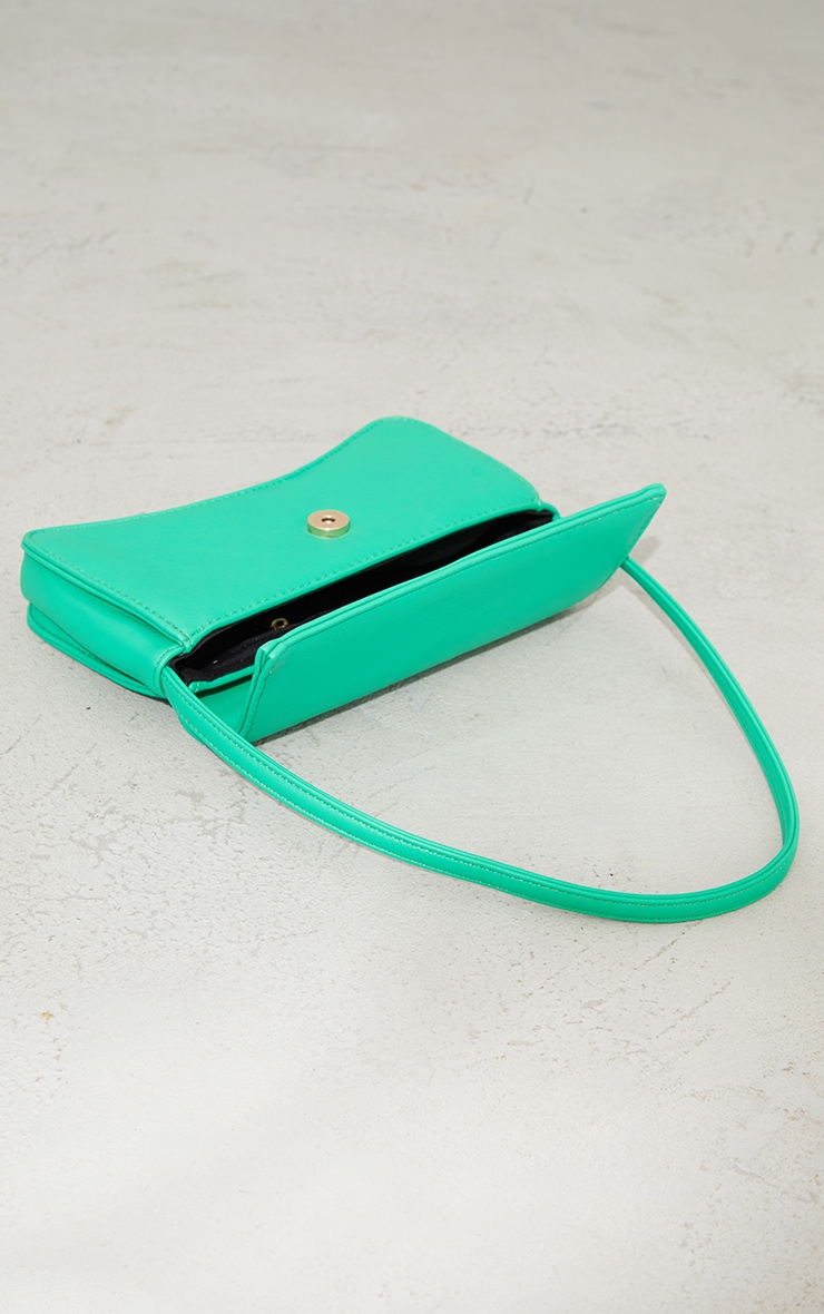 Green PU Flap Over Baguette Shoulder Bag image 2