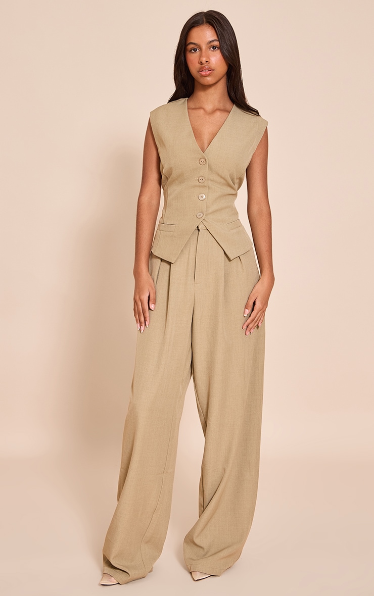 Petite Taupe Tailored High Waist Wide Leg Pants image 1