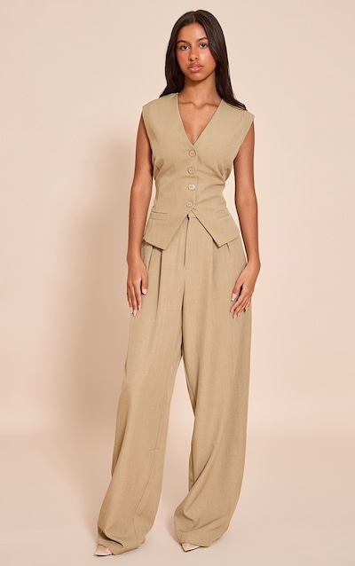 Petite Taupe Tailored High Waist Wide Leg Pants