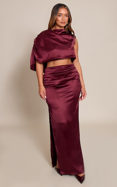 Shape Burgundy Satin Drape Maxi Skirt