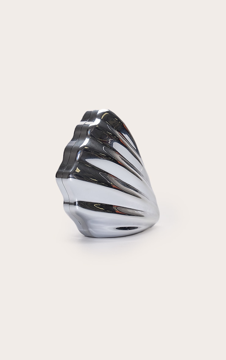 Silver Abstract Shell Hard Clutch Bag image 4