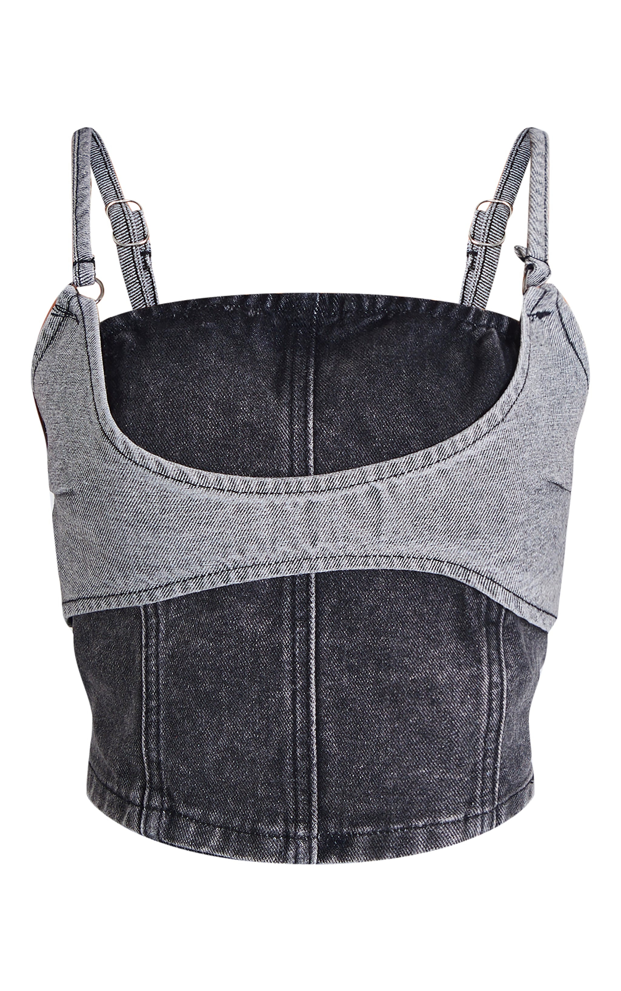 Petite Black Denim Double Layered Corset Top image 5