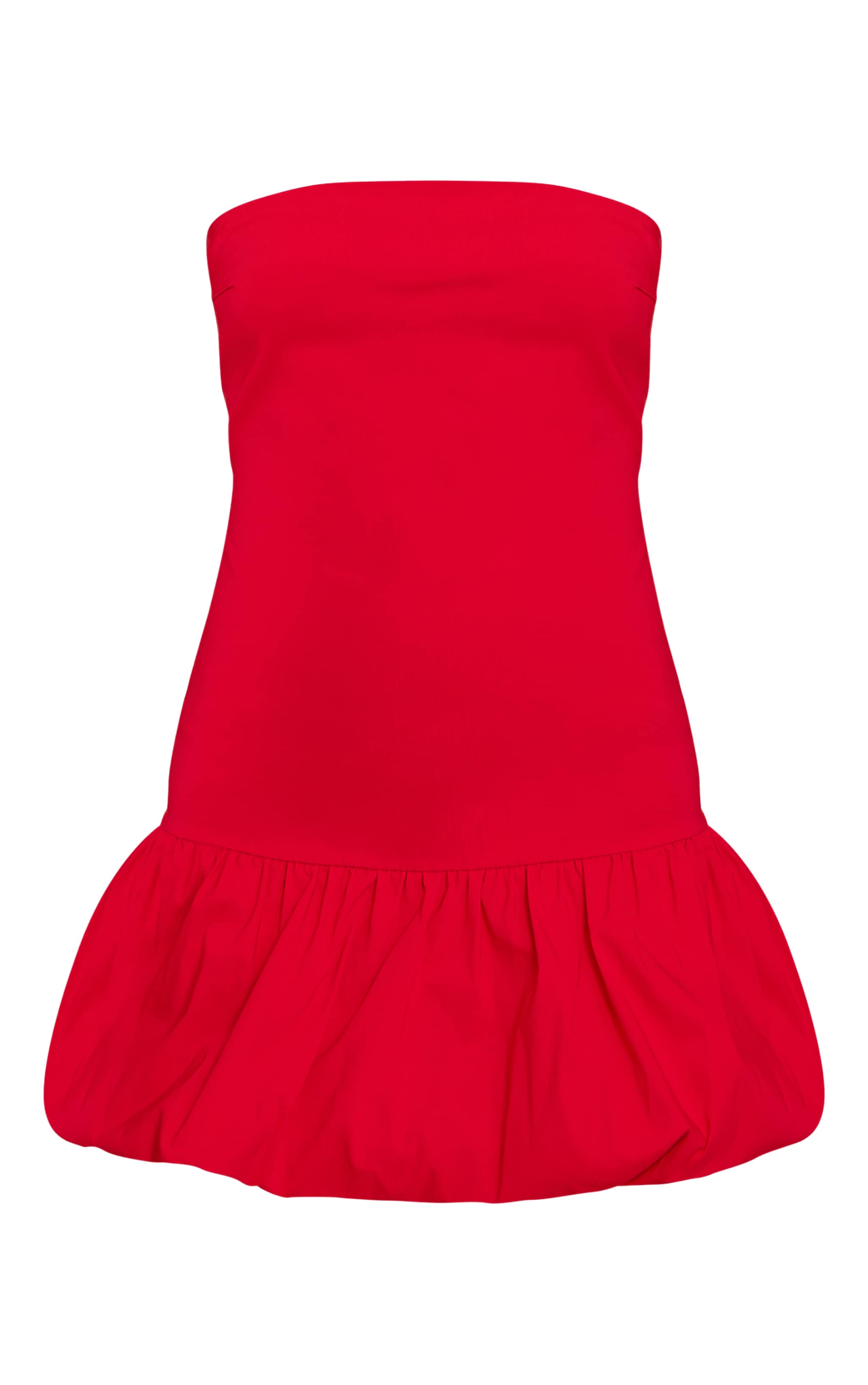 Red Stretch Woven Bandeau Puffball Dress image 5