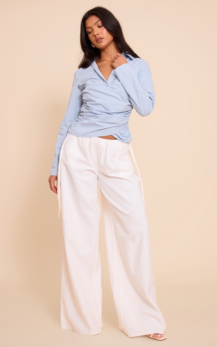 Blue Cotton Fitted Wrap Detail Shirt image 3
