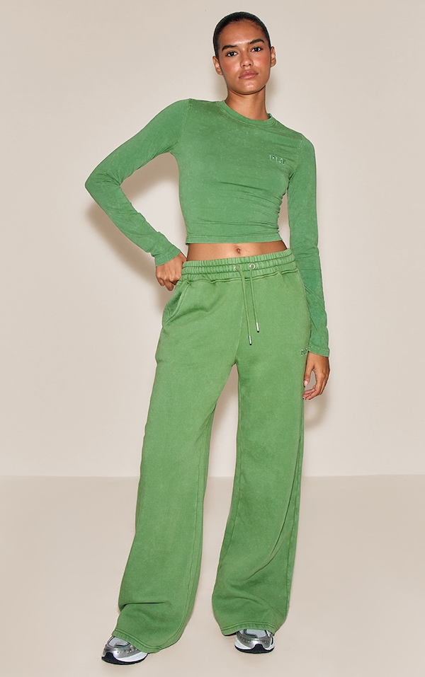 Forest Green Washed Wide Leg Sweatpants