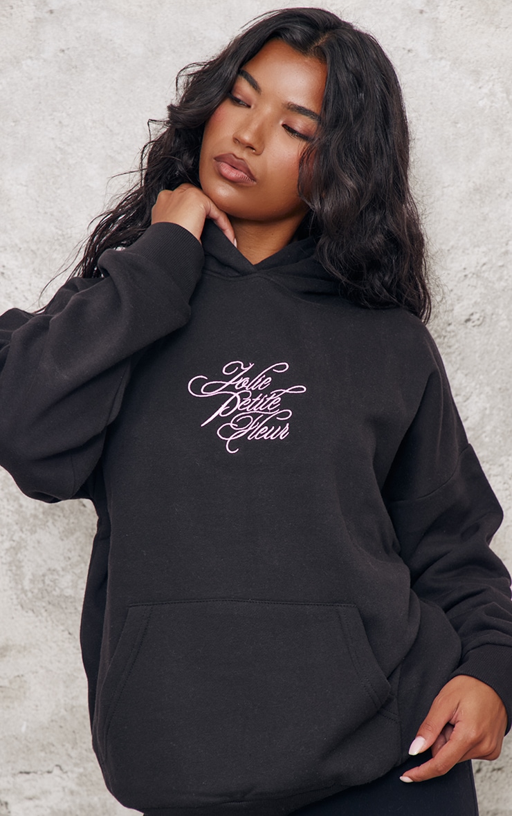 Black Italic Embroidered Oversized Hoodie image 4