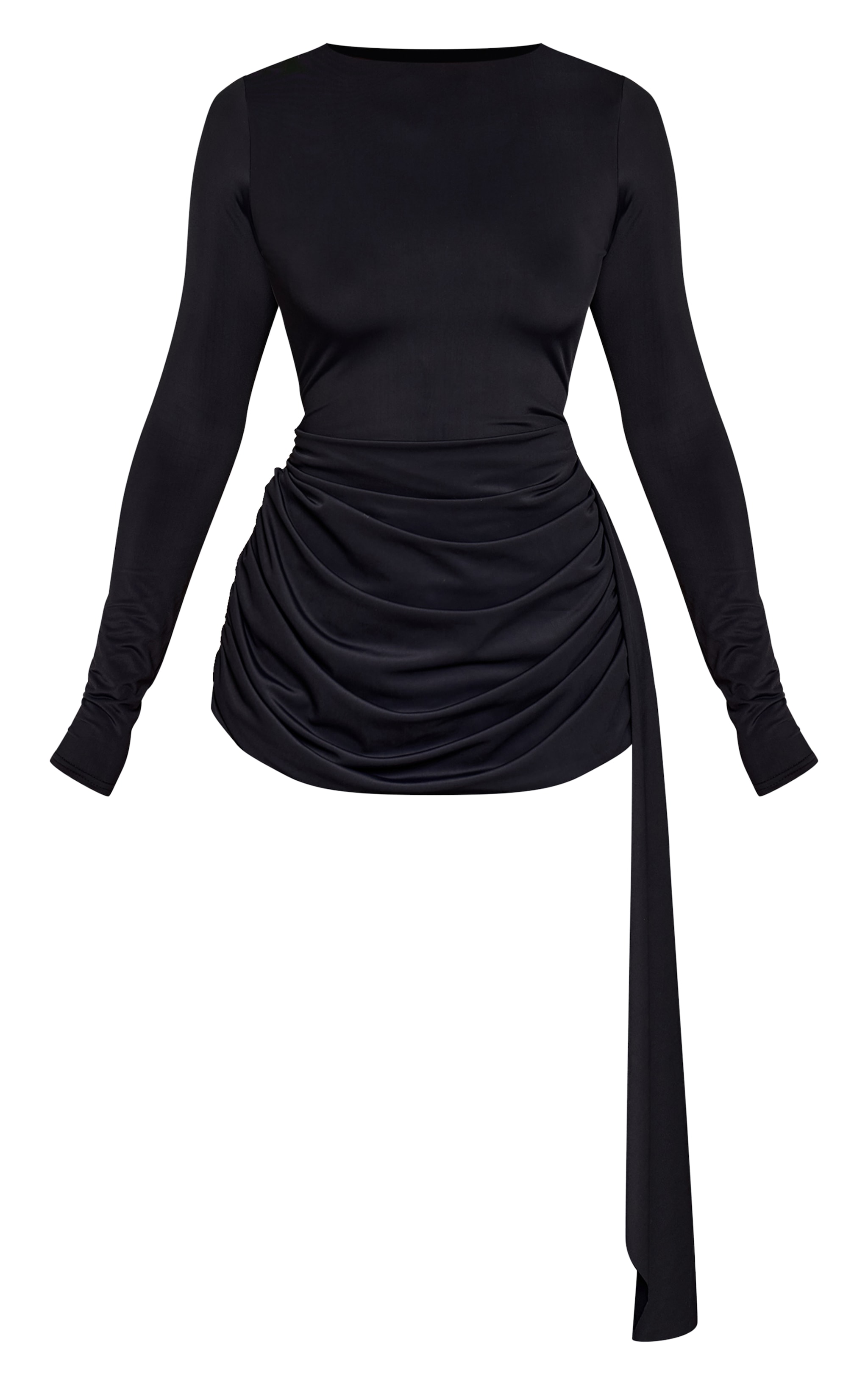 Black Matte Sculpt Extreme Drape Detail Long Sleeve Top image 5