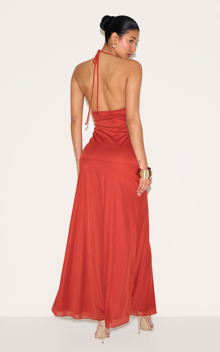 Rust Ruched Detail Strappy Maxi Dress image 2