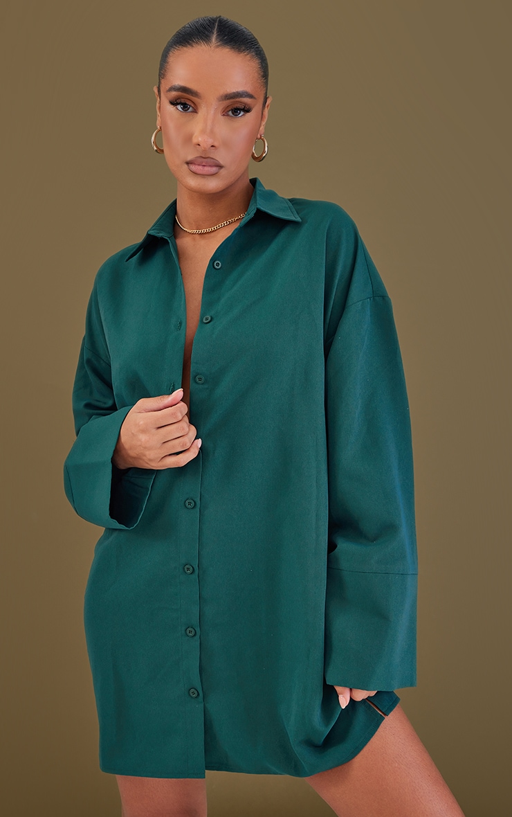 Forest Green Poplin Exaggerated Cuff Oversized Shirt Dress image 1