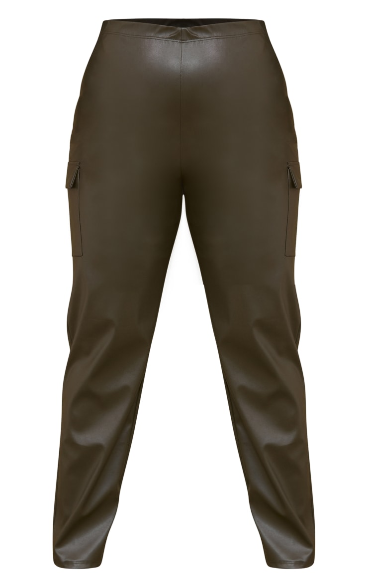 Plus Khaki Pu Cargo Straight Leg Trousers PrettyLittleThing USA
